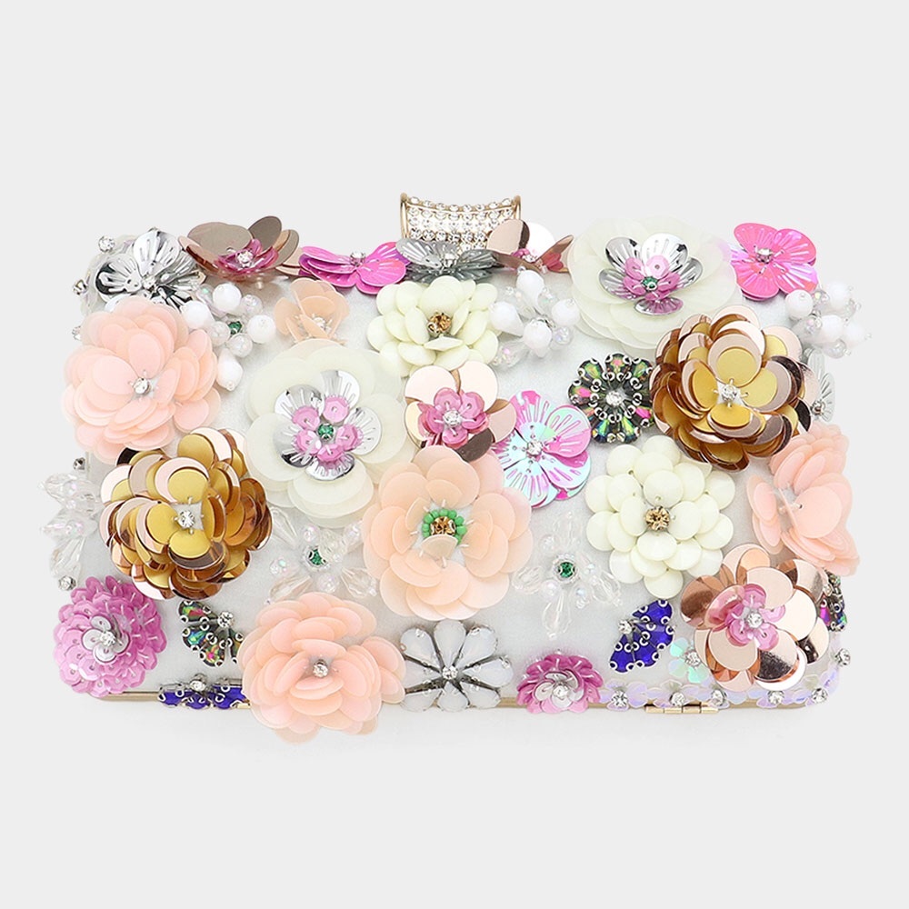 Sequin 3-D Flower Embellished Clutch Evening Bag - Picture 5 of 5